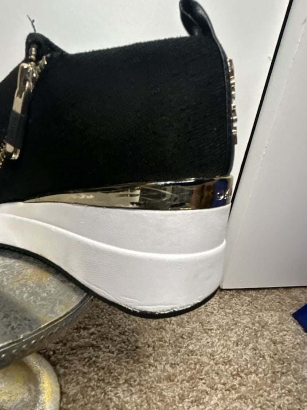 DKNY Black Knit Wedge Sneakers with Side Zip - Picture 7 of 11
